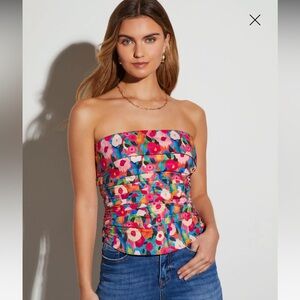 Vici Floral Strapless Blouse - Multicolor